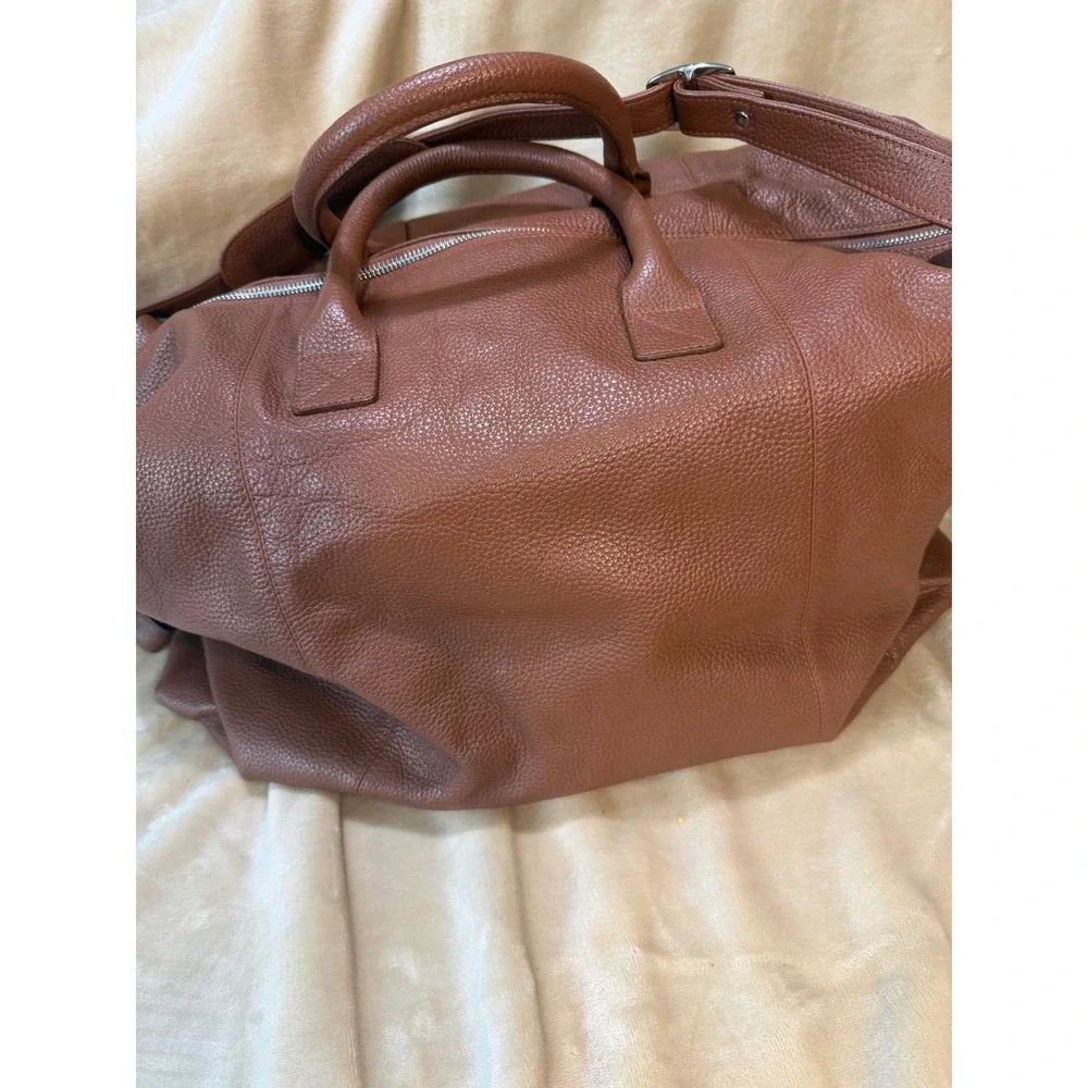 Royce New York Duffel Bag Unisex Large Brown Pebbled Leather Weekender Travel